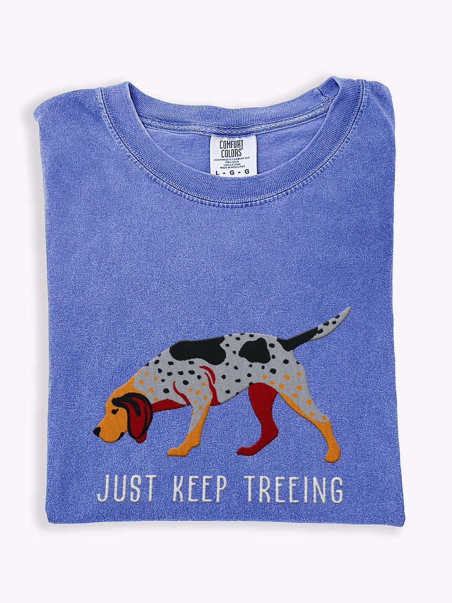 Just Keep Treeing T-Shirt(Embroidered) of an American English Coonhound product image (1)