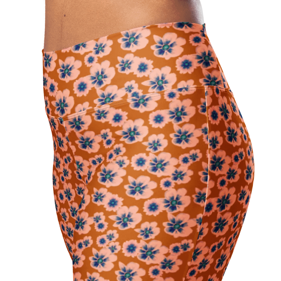 Burnt Orange and Blue Floral Flare Leggings product image (3)