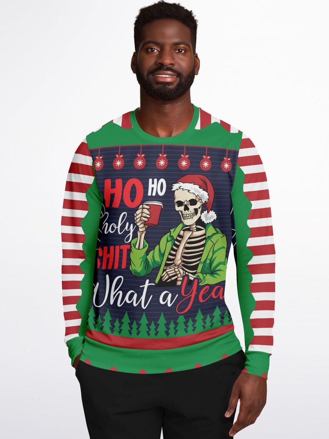 Funny Skeleton Santa Ugly Christmas Sweatshirt | Hilarious Holiday Sweater for Parties | Rebellious Xmas Gift for Men & Women product image (5)