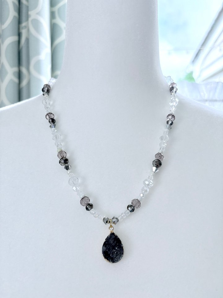 Midnight Tide Druzy Pendant Necklace | Handmade Glass Beaded Jewelry | Monique Faella Designs™ | MFD-00189 product image (1)