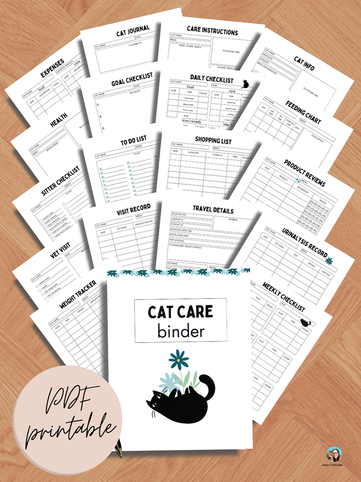 Black Cats & Flowers Cat Care Binder Printable product image (2)