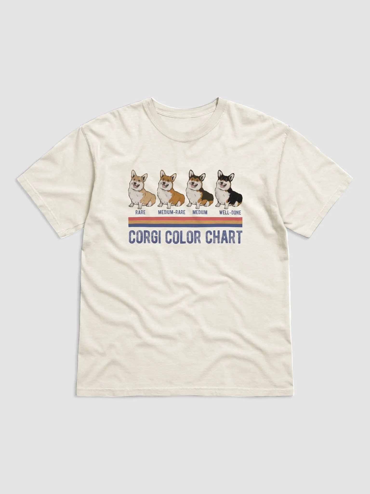 Welsh Corgi Color Chart T-Shirt | Funny Retro-Style Corgi Color Types Using Steak Colors for Reference product image (1)