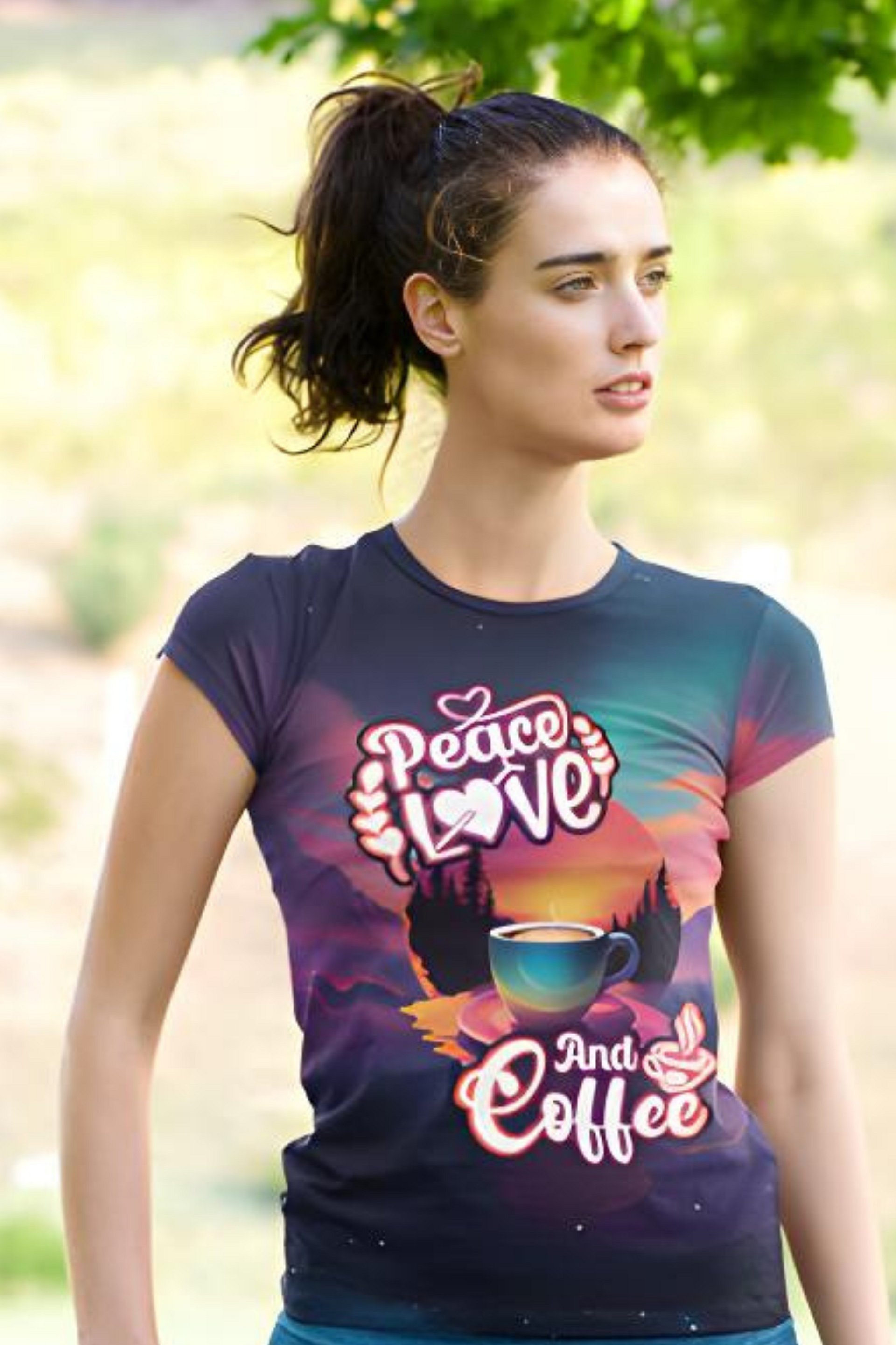 Peace Love and Coffee All Over Print T-shirt product image (1)