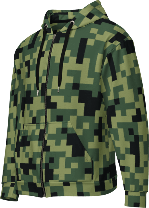 Military Green Camouflage Pixels Camo Pattern Unisex Zip Hoodie product image (1)