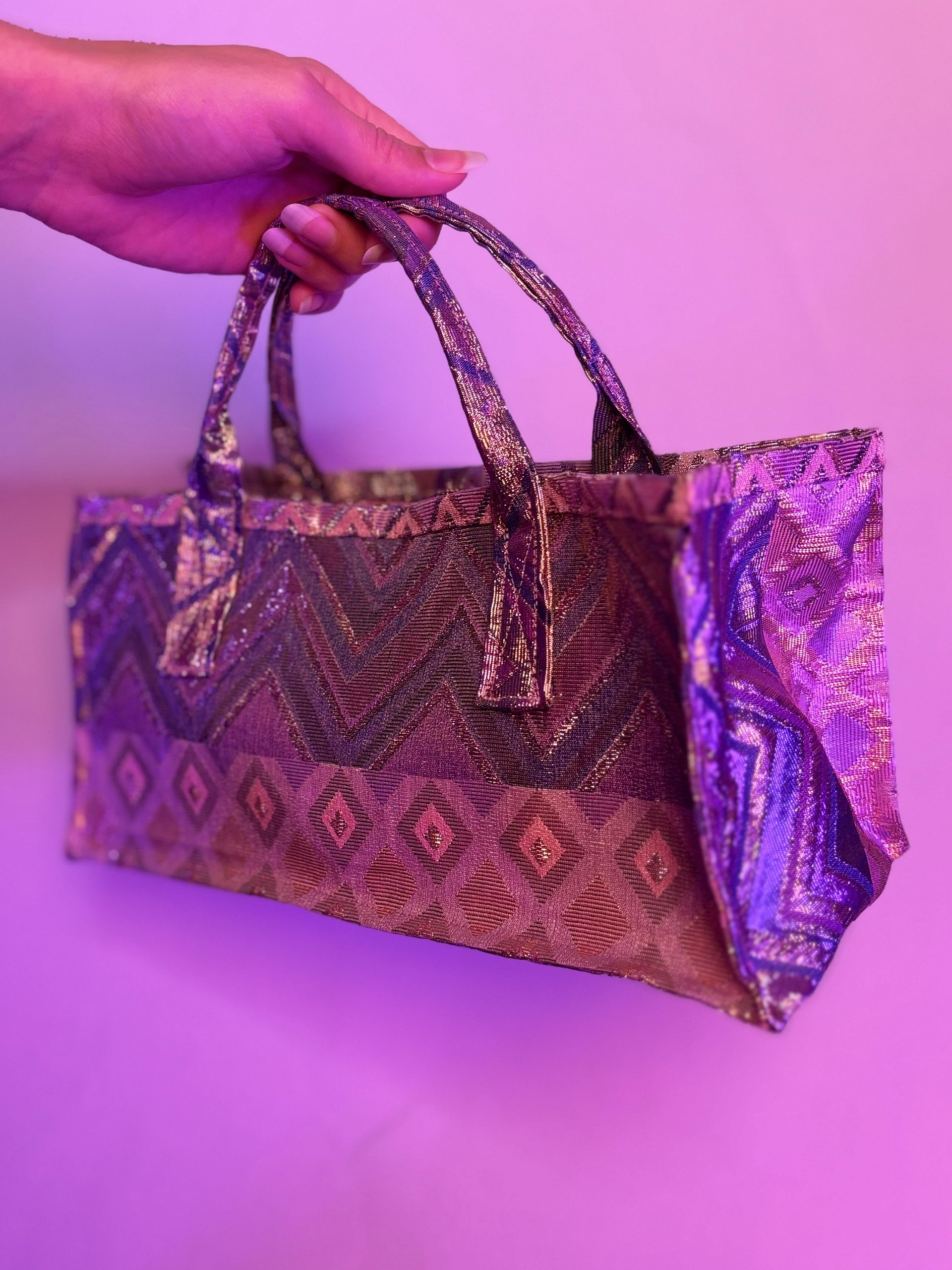 Small Handbag with Beaded Trim (Purple and Pink Metallic Diamonds) product image (2)