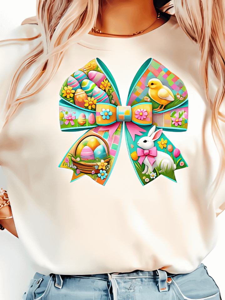 Easter Bunny Bow T-Shirt Design – Chic Coquette Style Sublimation PNG – Elegant Spring Rabbit – Instant Digital Download – High-Resolution 300 DPI product image (1)