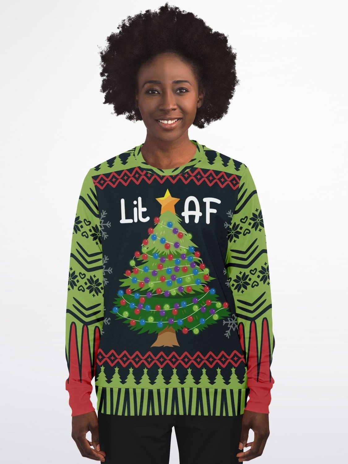 "Lit AF" Christmas Tree Sweatshirt | Funny Holiday Party Sweater | Festive Winter Outfit product image (5)