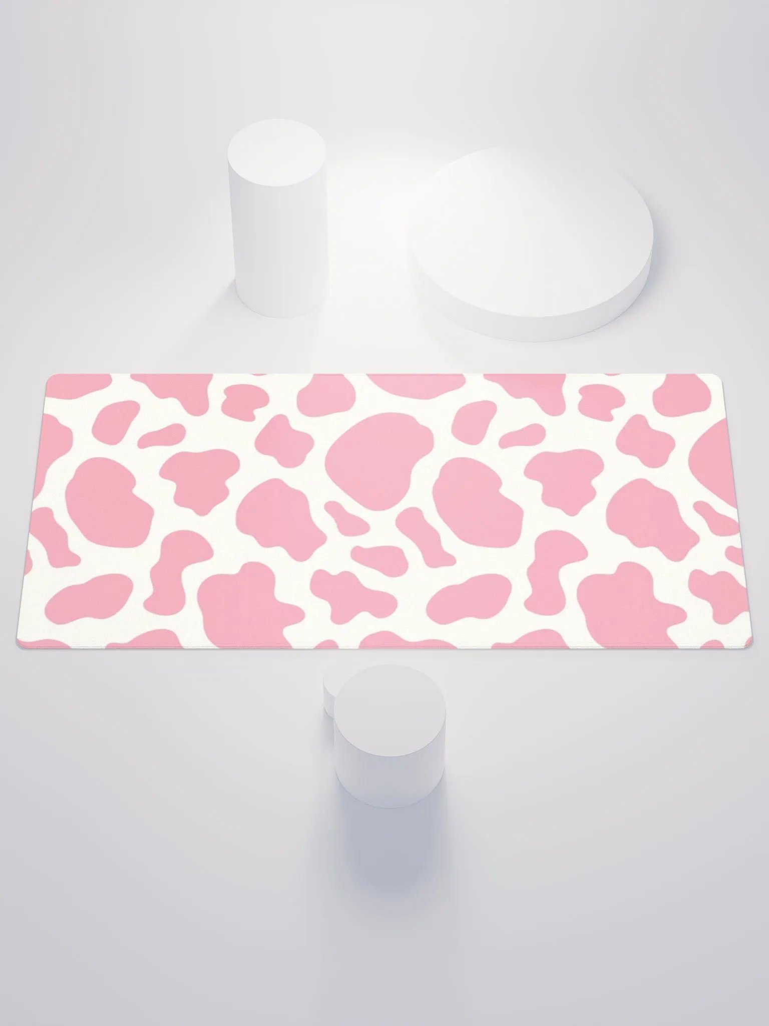 Pink on white cow print (DESK MAT) product image (1)