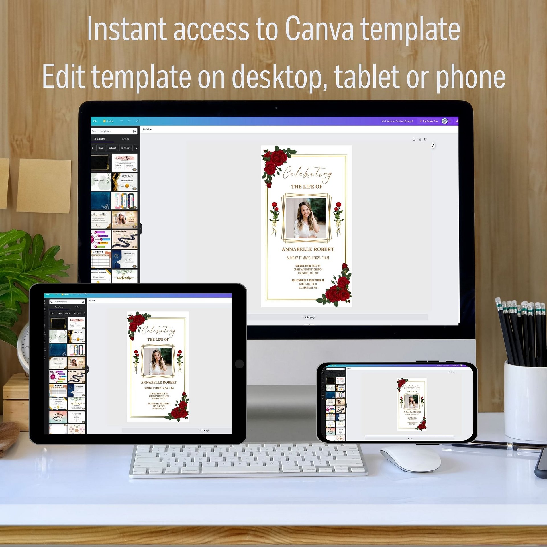 Red Roses Evite Canva Template product image (2)