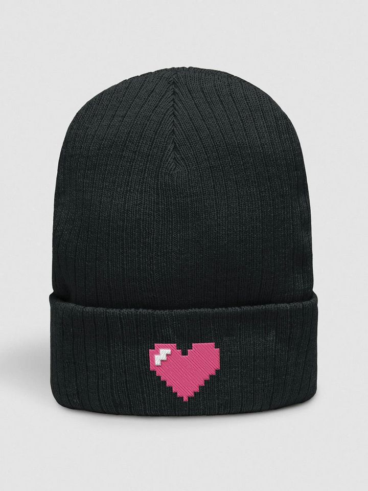 Pixel Heart Rib Knit Beanie product image (1)