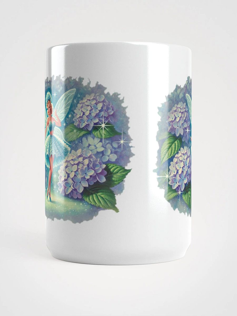 Blue Hydrangea Fairy 15 oz Glossy White Mug product image (5)
