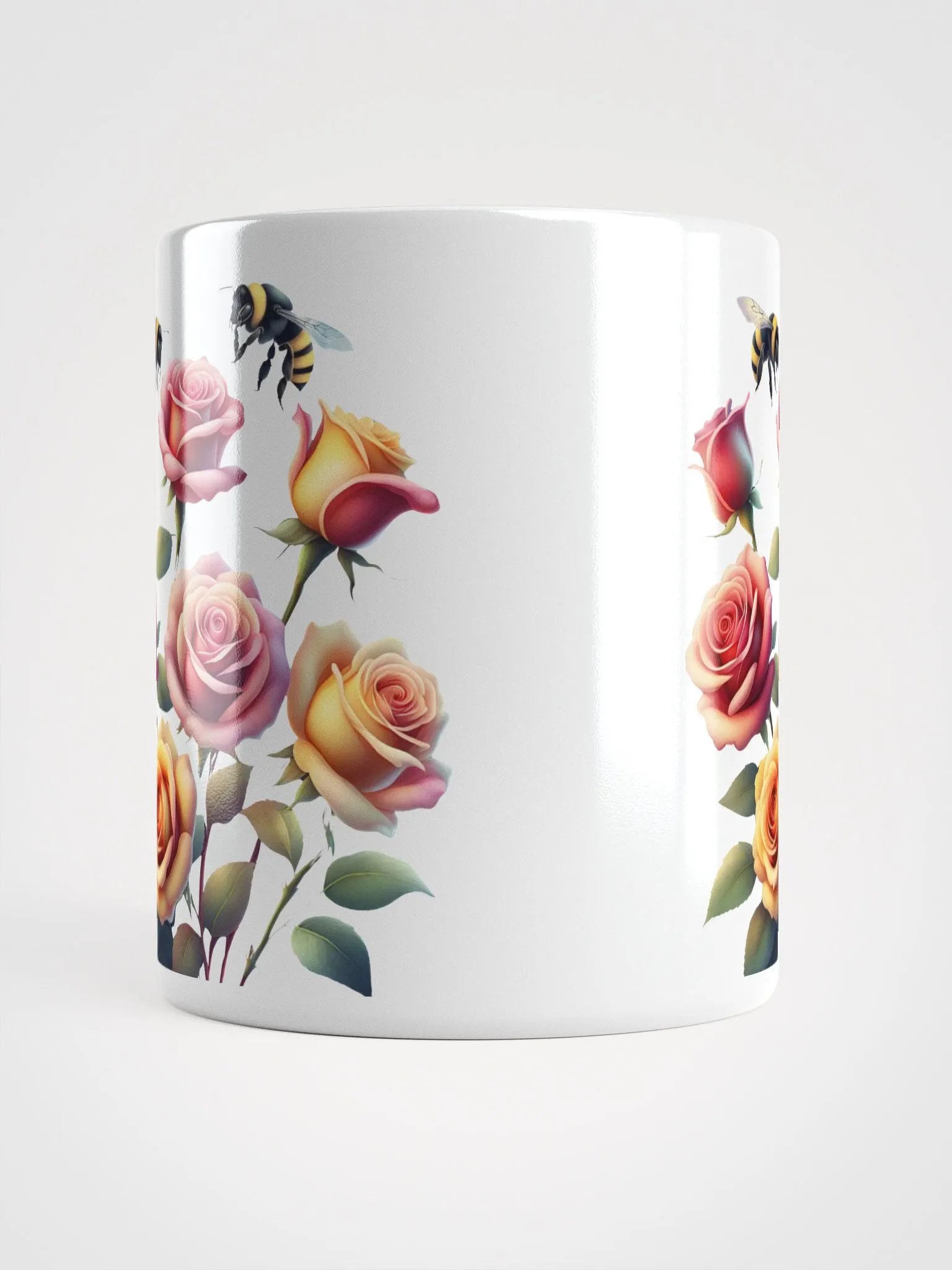 Honey Bees and Roses Graphical Design White Mug product image (18)