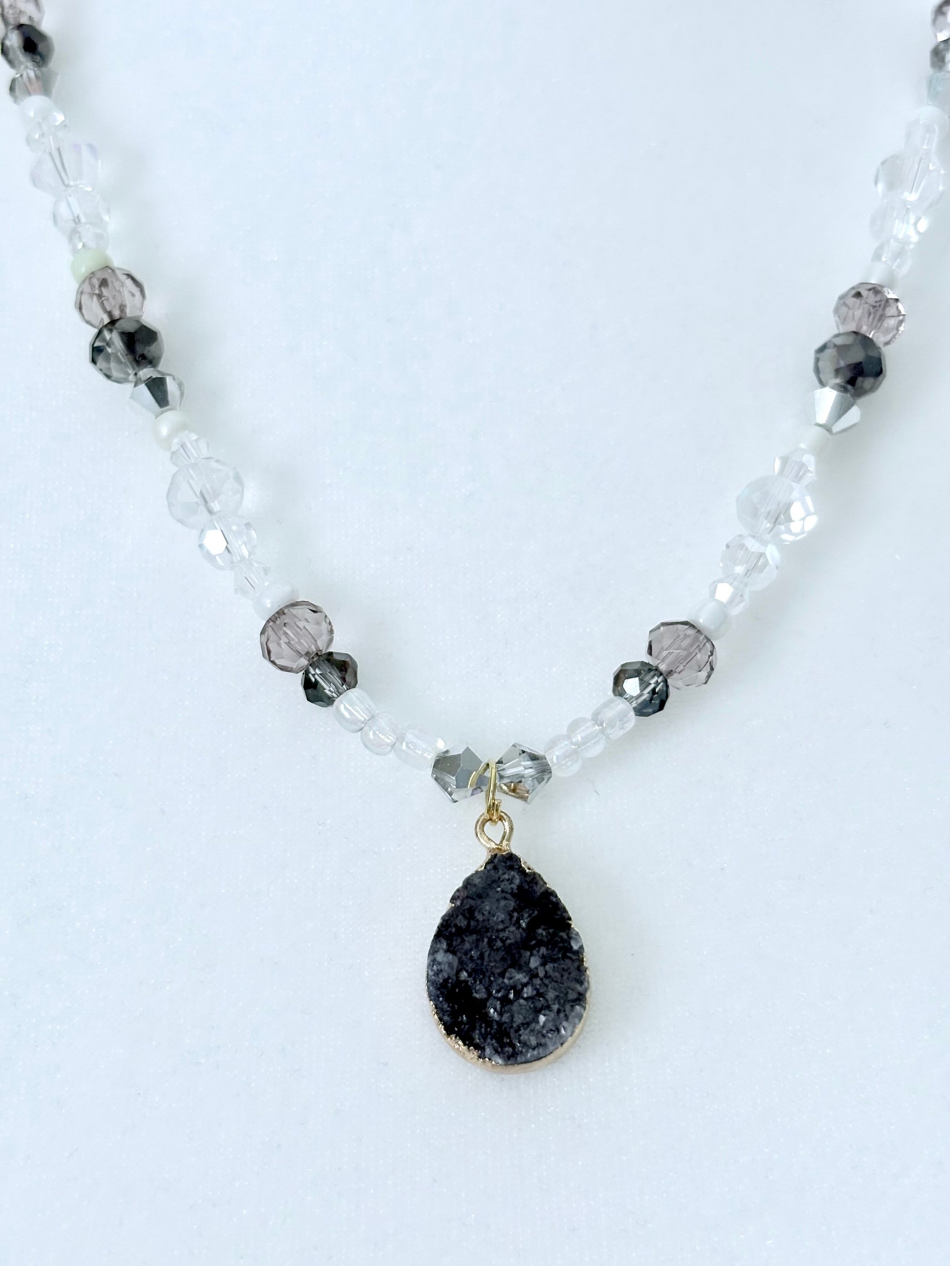 MFD-00189 | Midnight Tide Druzy Pendant Necklace | Handmade Glass Beaded Jewelry | Monique Faella Designs™ product image (3)