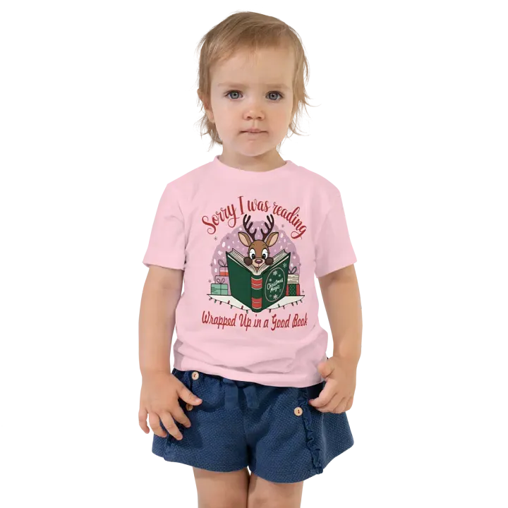 Sorry I Was Reading - Wrapped Up in a Good Book Bella+Canvas Toddler T-Shirt | Cute Christmas Gift for Kids | Holiday Reindeer Holiday Shirt product image (1)