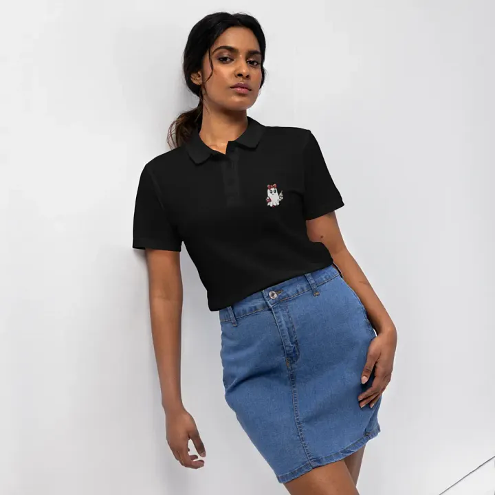 Stylish Ghost Embroidered Semi-Fitted Women's Cotton Polo Shirt product image (2)