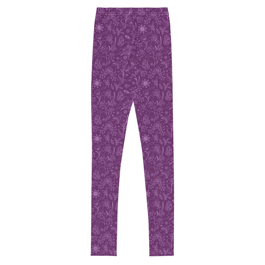 Dark Purple Floral Youth Leggings product image (8)