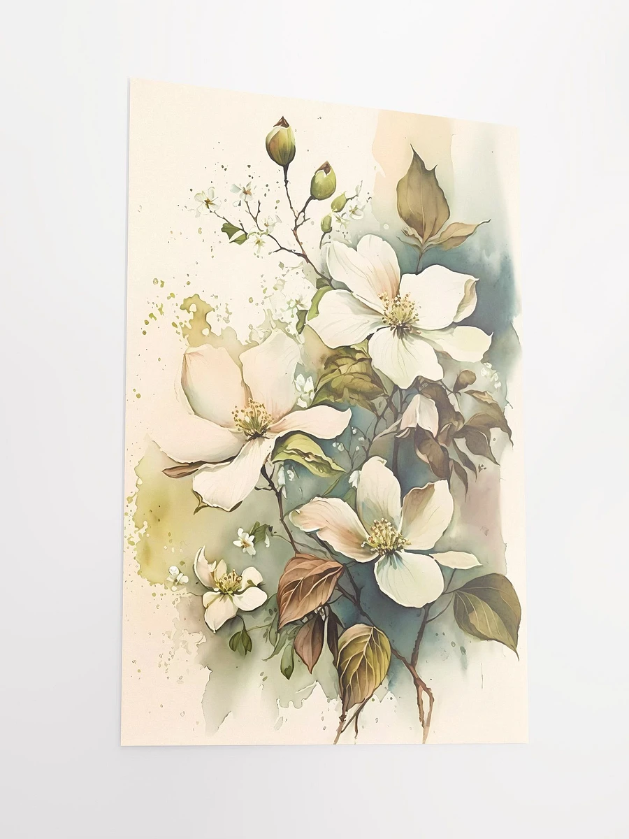 Vintage Watercolor White Flowers Poster: Tranquil Botanical Art for Elegant Home Interiors Matte Poster product image (4)