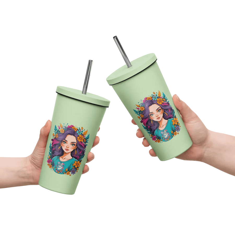 Bloomcore Flower Girl 20 oz Tumbler Cup - Mint - Insulated Tumbler with a Straw - v2 product image (10)