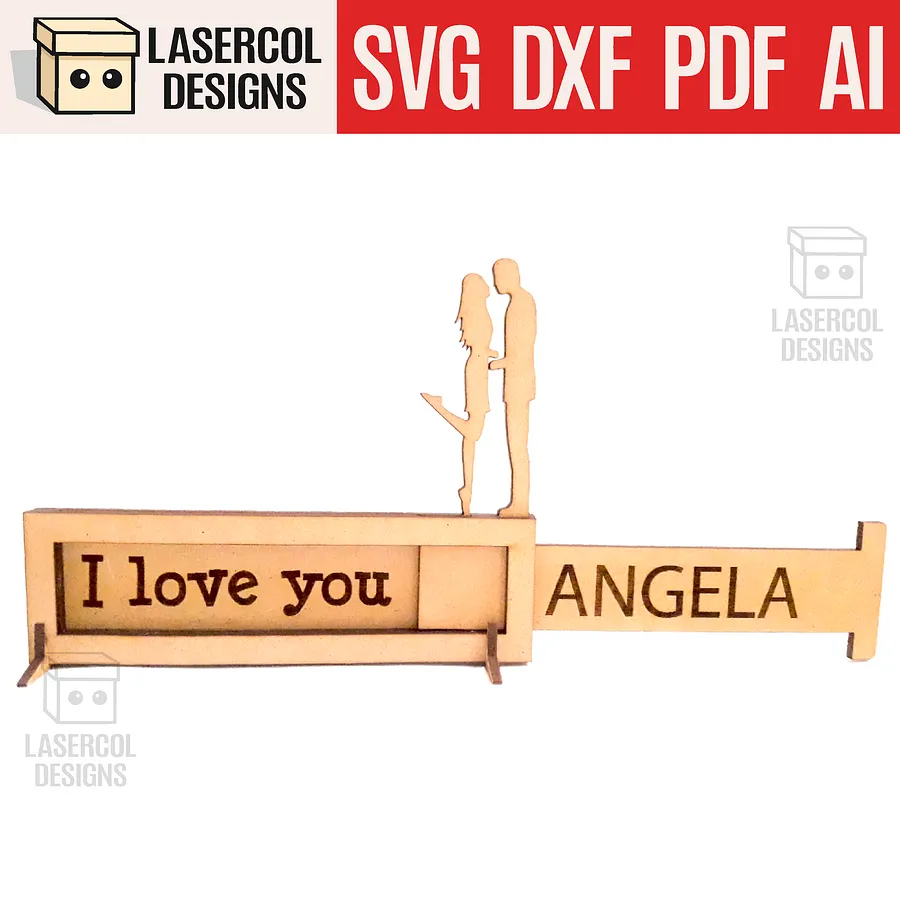 I love you sliding plaque - Laser Cut Files product image (1)