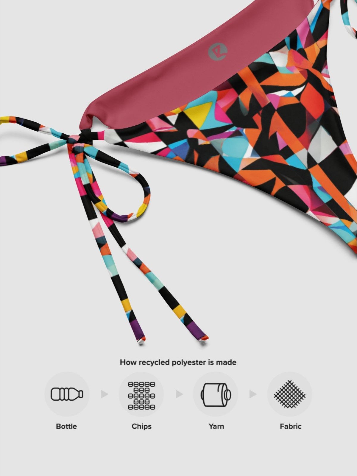 Recycled String Bikini Bottom "Colorful Modern Abstract Checkered Art Printed" product image (7)