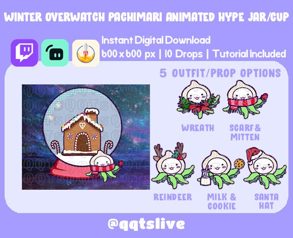 ANIMATED Winter SNOW GLOBE Twitch Hype Jar - Stream Tip Cup+Sub Badges/2 Layers - 5 Outfit/Prop Options - 10 Bit Options+Set Up Tutorial product image (1)