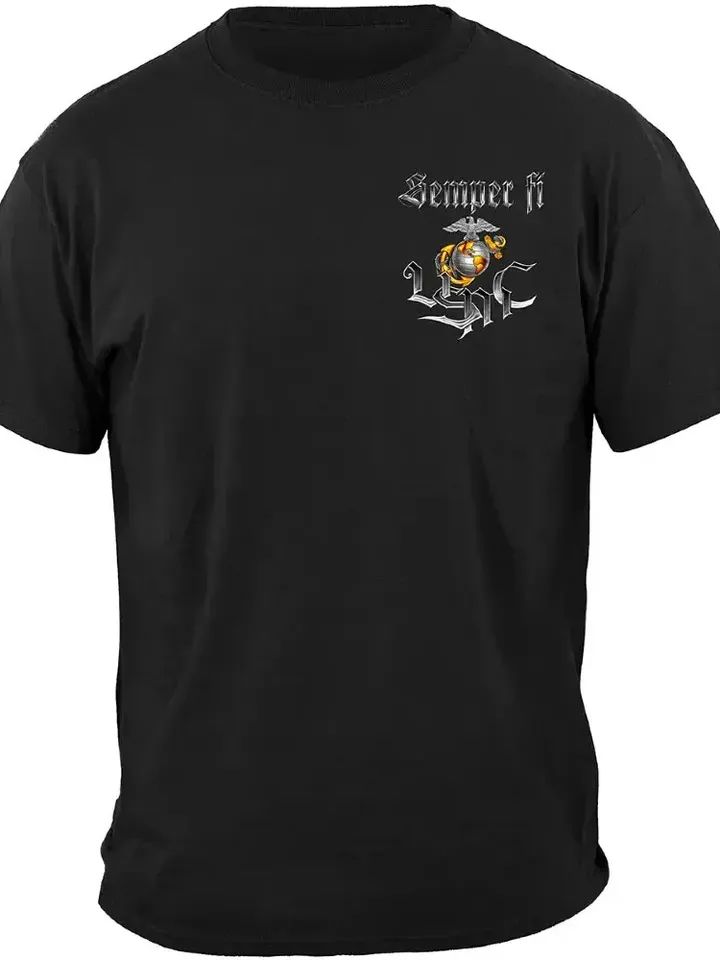 USMC Bulldog Semper Fi T-Shirt - US Marine Corps Black & Chrome Devil Dog Shirt product image (2)