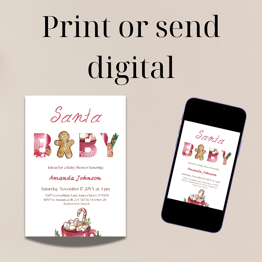 Santa Baby Shower Invitation for Christmas Gingerbread Man Themed Party, Digital Download Winter Invite Canva Template product image (9)