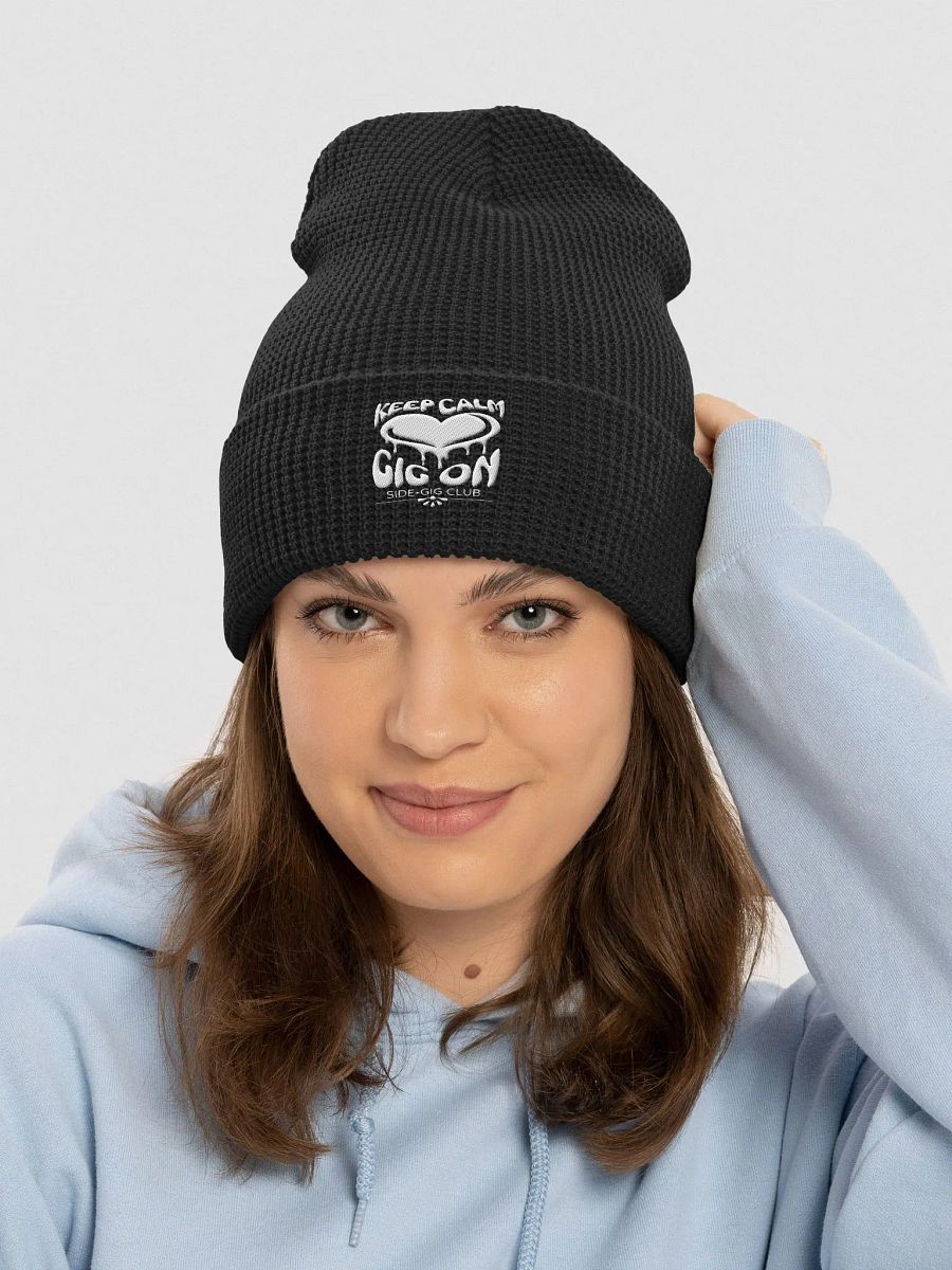 Keep Calm, Gig On Side-Gig Club Waffle Knit Beanie in White product image (1)