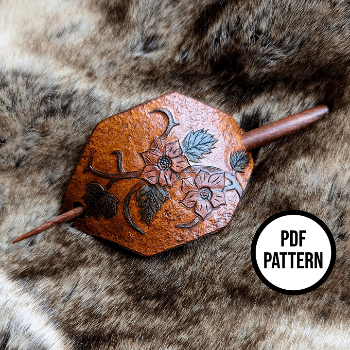 Wild Rose Leather Hair Stick - PDF Pattern for Leatherwork product image (1)