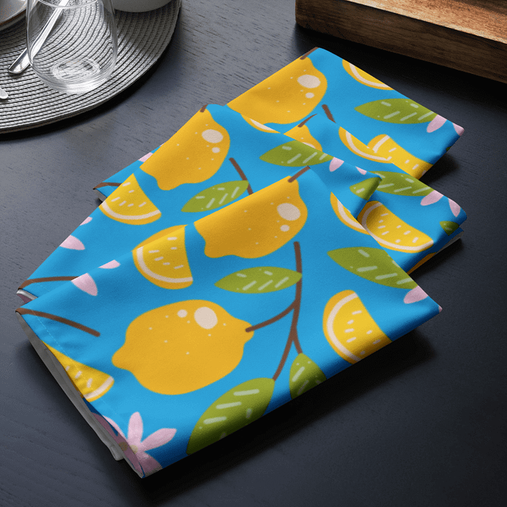 Lemon Blossom Cloth Napkin Set of 4 | Blue Background with Pink Flowers | Reusable & Sustainable product image (2)