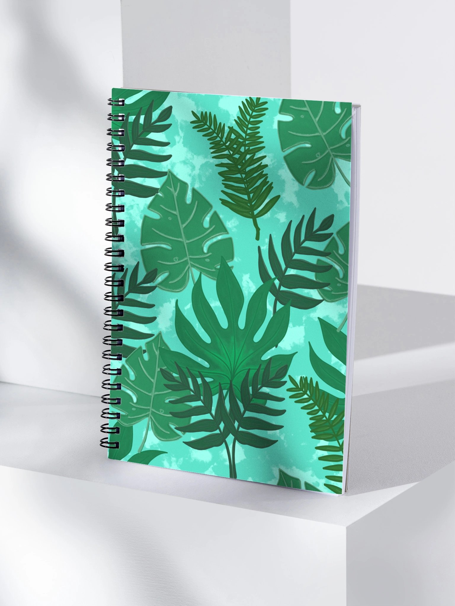 Jungle Leaves Pattern-Aqua Background Spiral Journal product image (5)