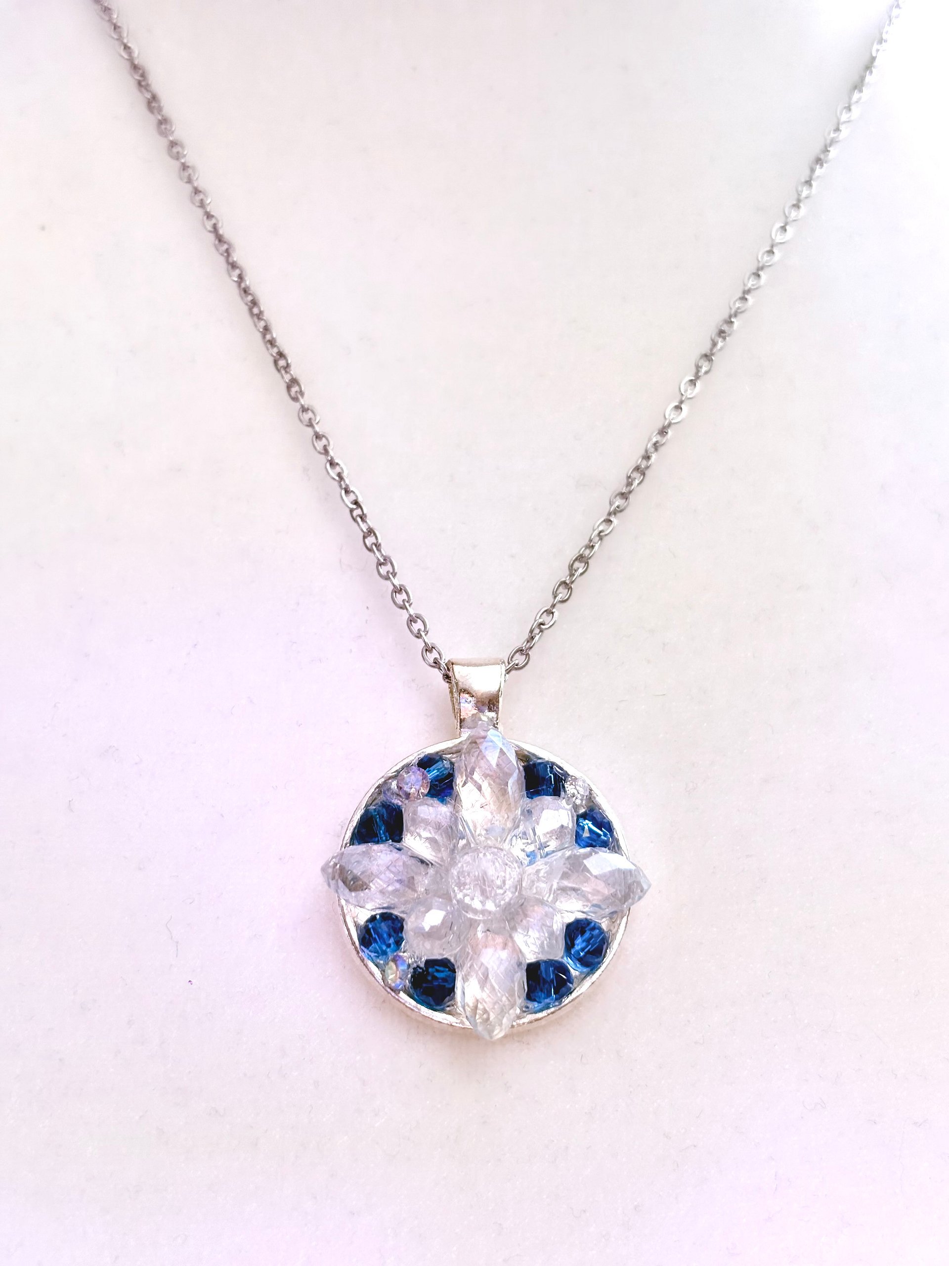 MFD-00291 | Dark Blue Snow Crystal Pendant Necklace | Stainless Steel Cable Chain | Handmade Jewelry by Monique Faella Designs™ product image (2)