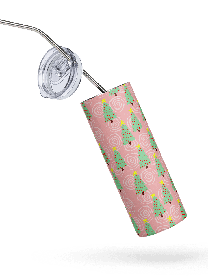 Green Christmas Trees on Pink Spirals Stainless Steel Tumbler with Straw product image (2)