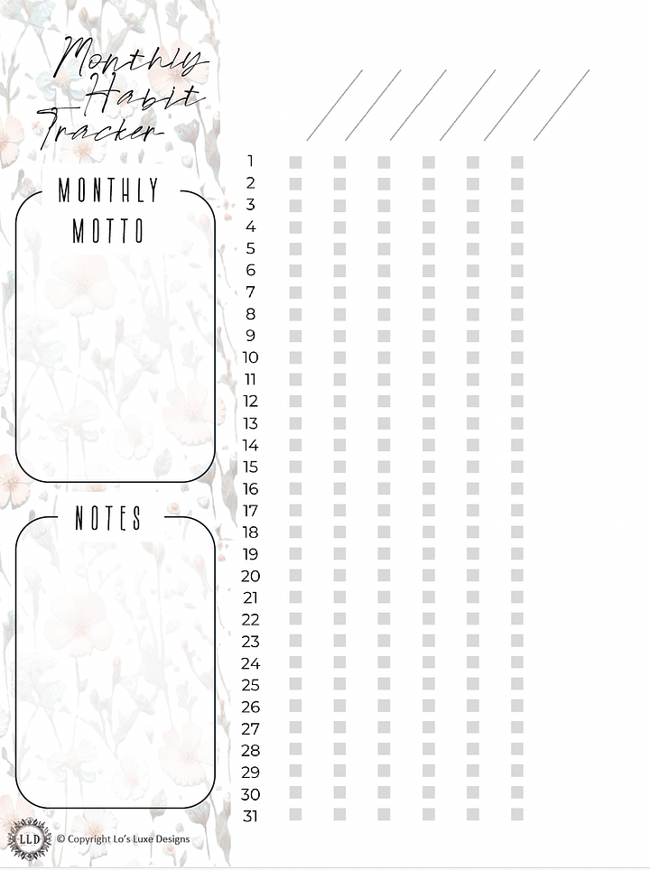 Monthly Habit Tracker - Table Wildflowers - 8.5x11 Printable product image (1)