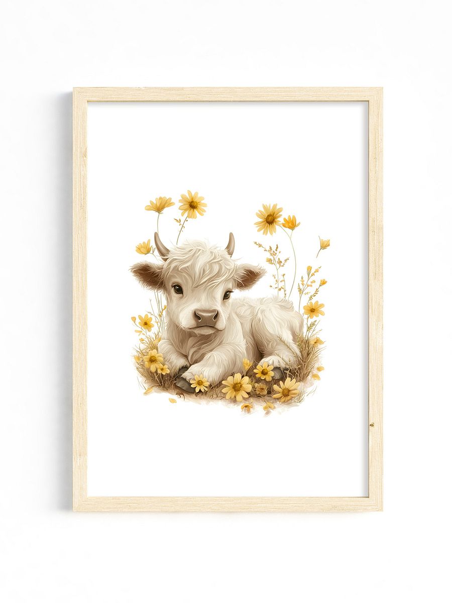Highland Cow Yellow Wildflower Nursery Print product image (1)