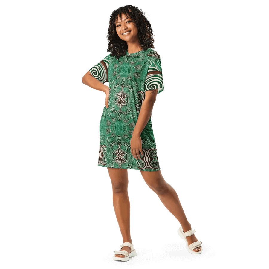 Funky Cool Green Liquid Tie-Dye T-shirt Dress product image (6)