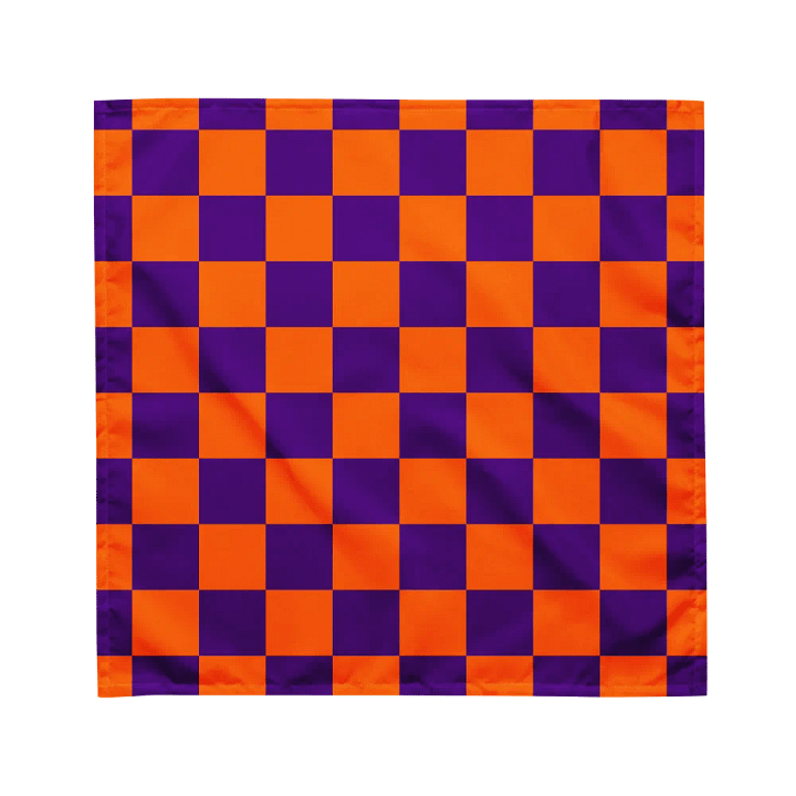 Orange Purple Retro Checkerboard Bandana, Checkers Pattern Accessories product image (3)