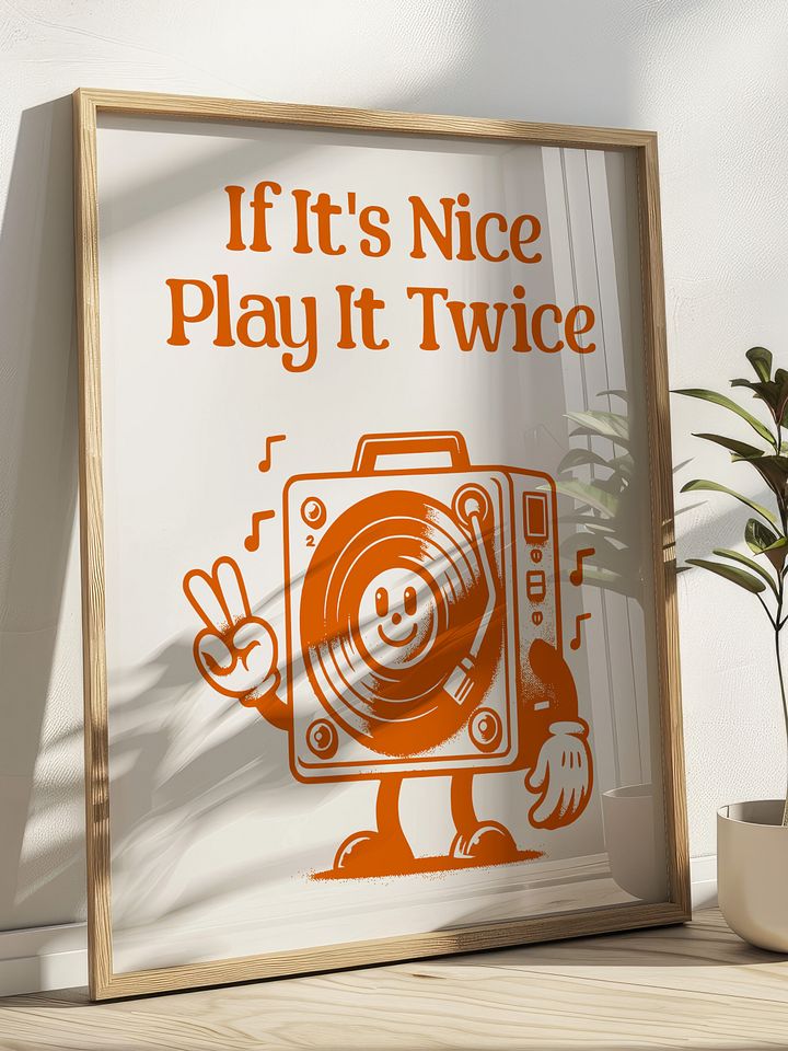 If It's Nice Play It Twice Vinyl Player Mascot Retro Art Print product image (1)