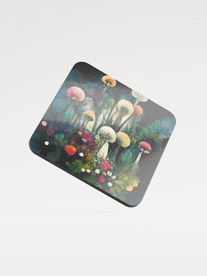 Whimsical Mushroom Garden Glossed Cork Coaster product image (1)