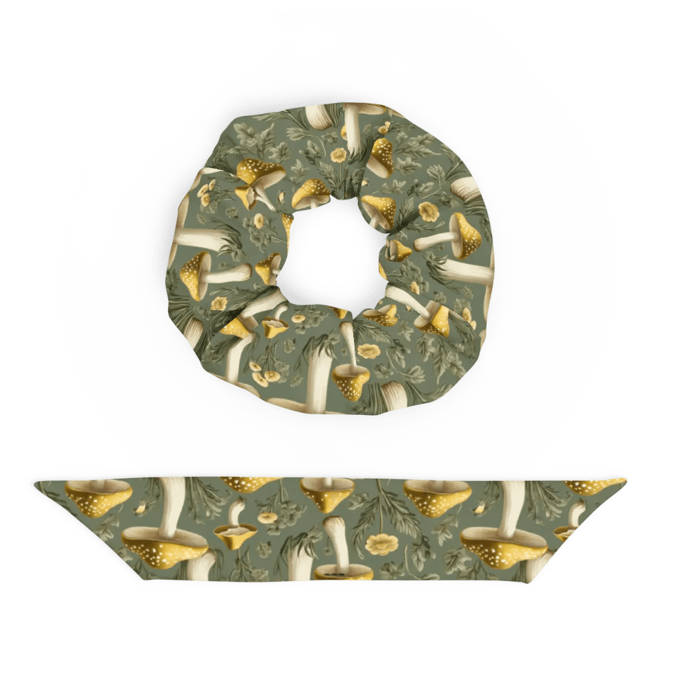 Hair Scrunchie - Golden Mushrooms on Light Green product image (5)
