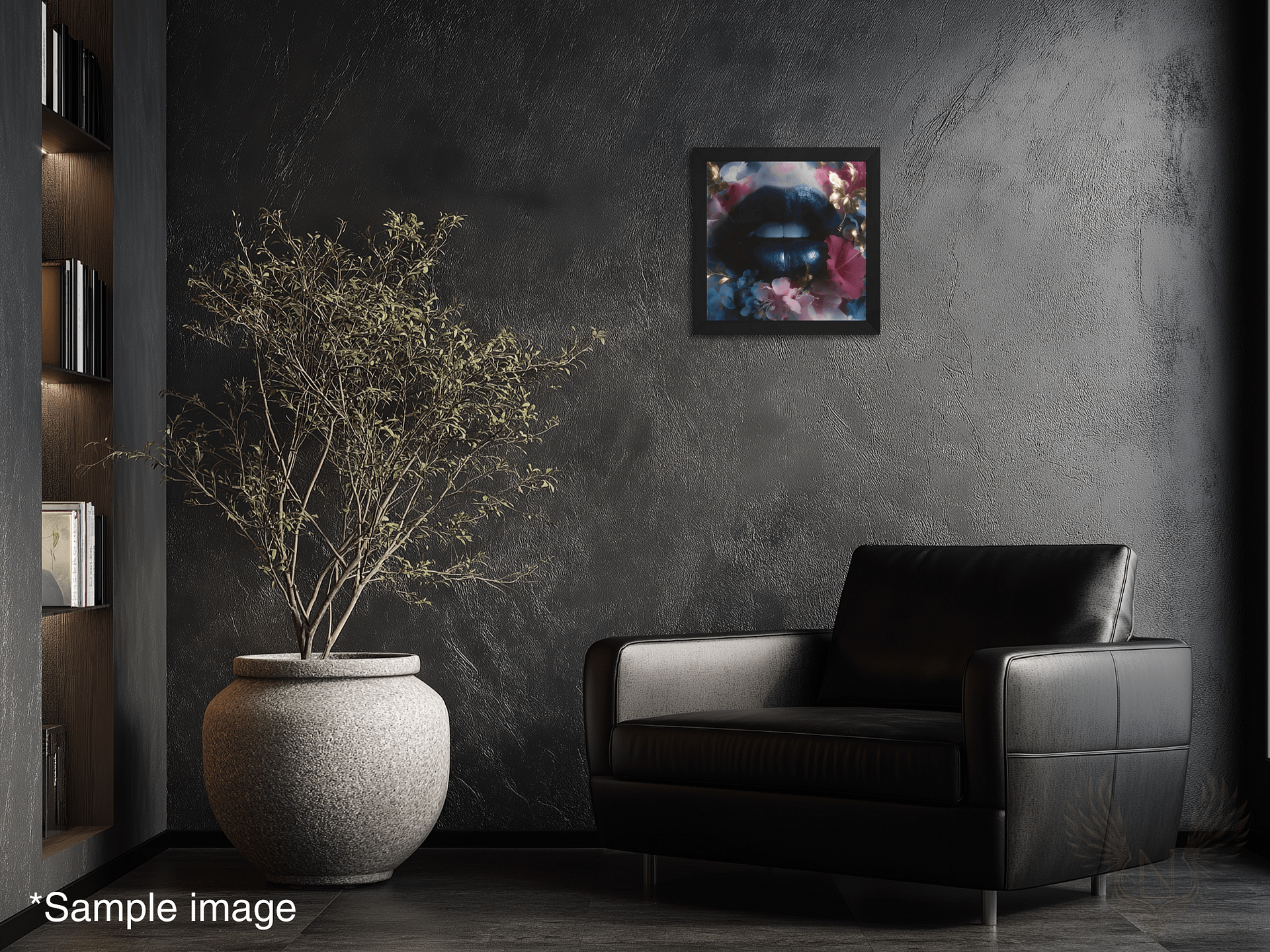 Velvet Bloom: Bold Lips & Floral Fantasy Wall Art Print product image (5)