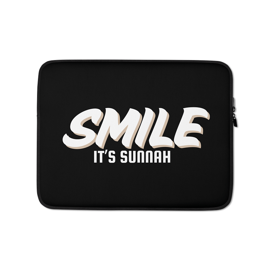 Black "Smile It's Sunnah" Laptop Sleeve in White product image (1)