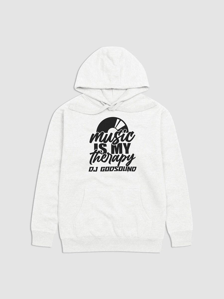 DJ Hoodie Rapper Merch Band Merch Music Merch Cotton Heritage Unisex Premium Hoodie "Music Is My Therapy" By DJ GodSOUND in White product image (1)