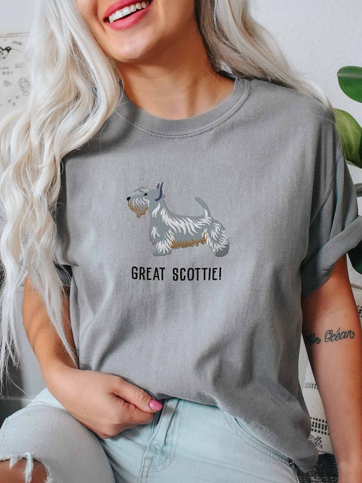 Great Scottie T-Shirt(Embroidered) of a Scottish Terrier(Blue) product image (2)