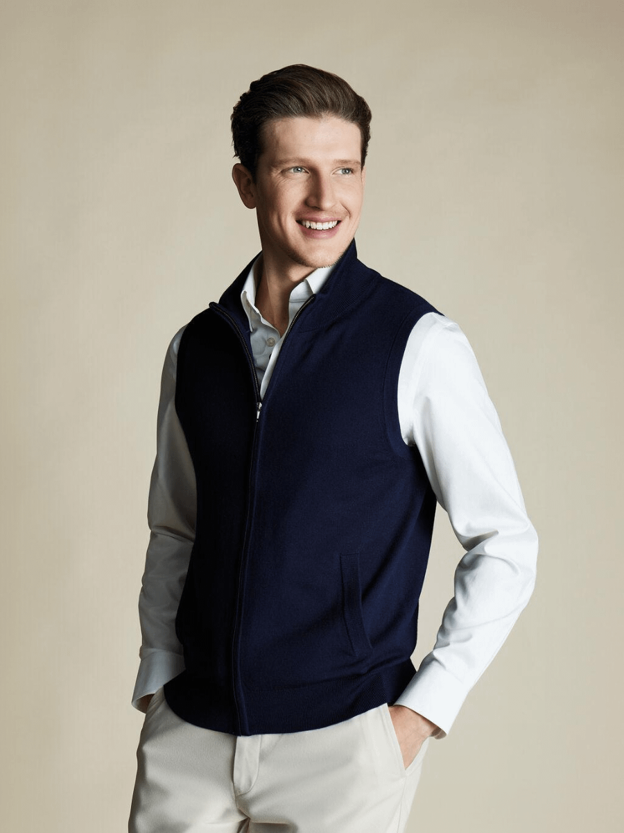 Merino Zip Through Vest – Navy product image (1)