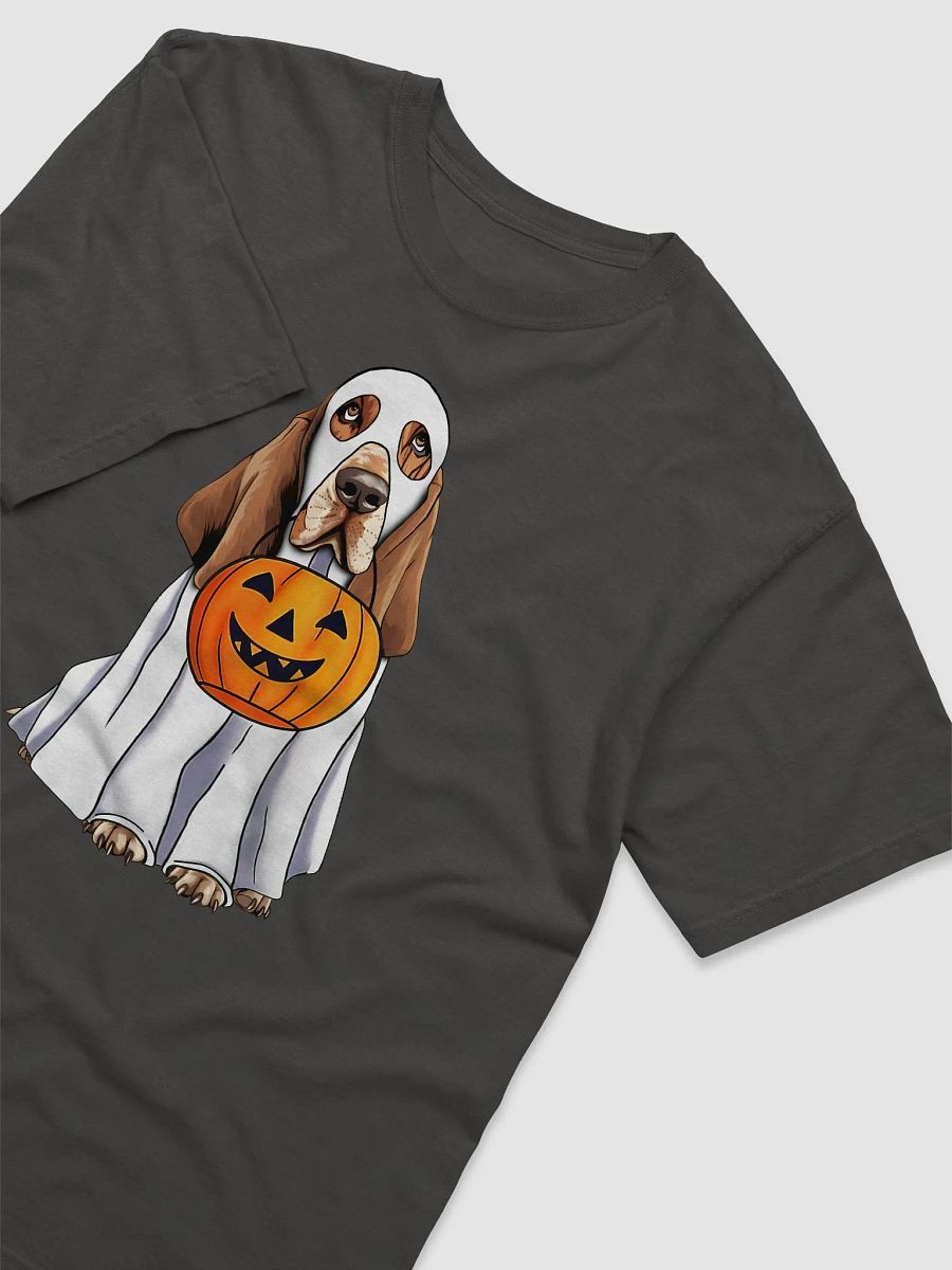 Basset Hound Halloween Tee | Funny Halloween Basset Hound Wearing Ghost Costume with Pumpkin Basket product image (8)