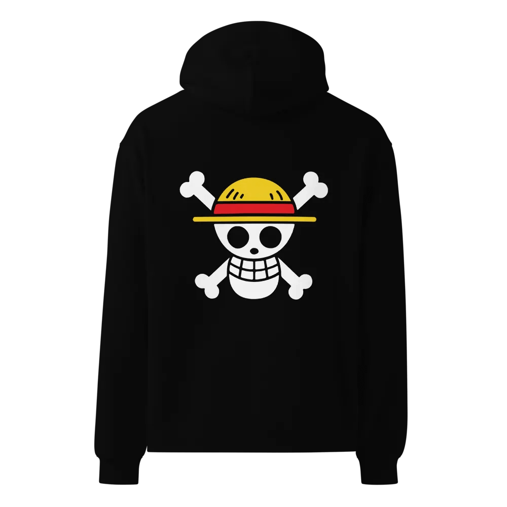 Trendy black hoodie with the recognizable Straw Hat Pirates skull and crossbones Warm and cozy hoodie for One Piece fans Perfect gift for anime lovers product image (1)