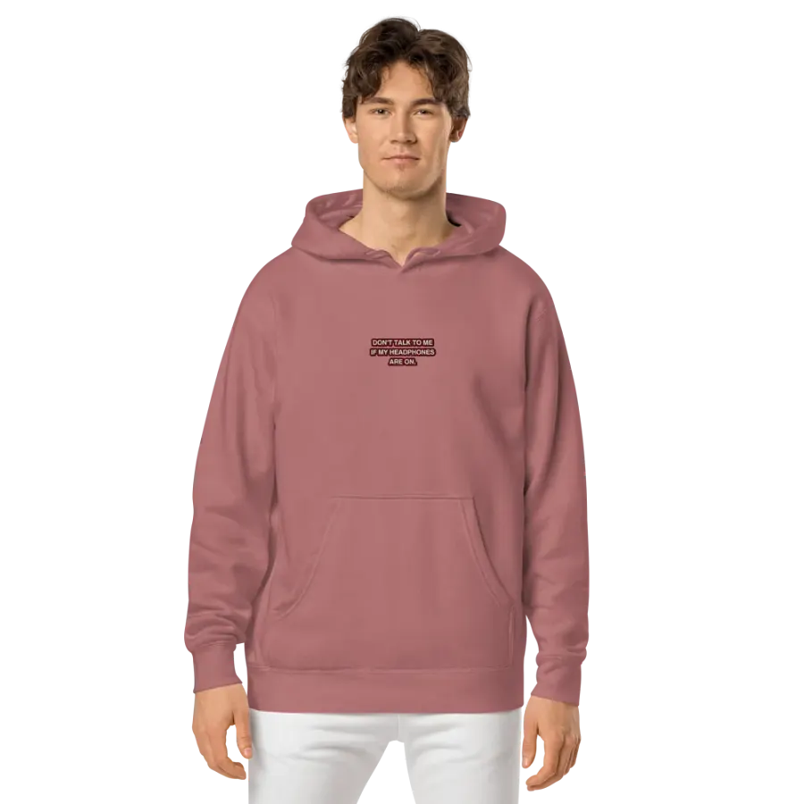 HEADPHONES ON (maroon bubble design 2) embroidered pigment hoodie product image (3)