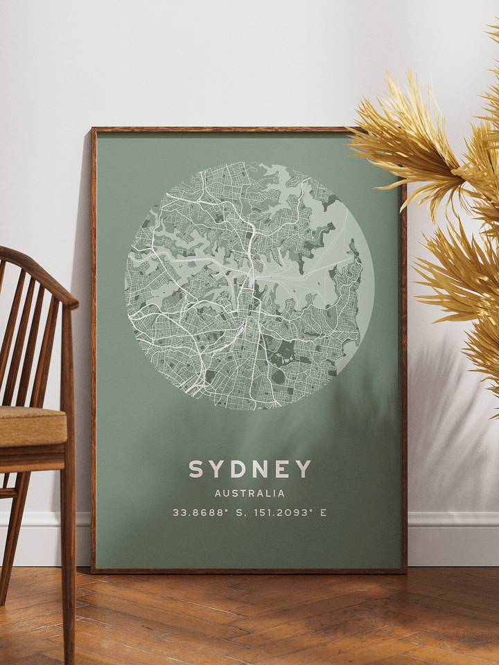 Sydney Street Map Poster – Sage Green Minimalist Circular City Art product image (1)