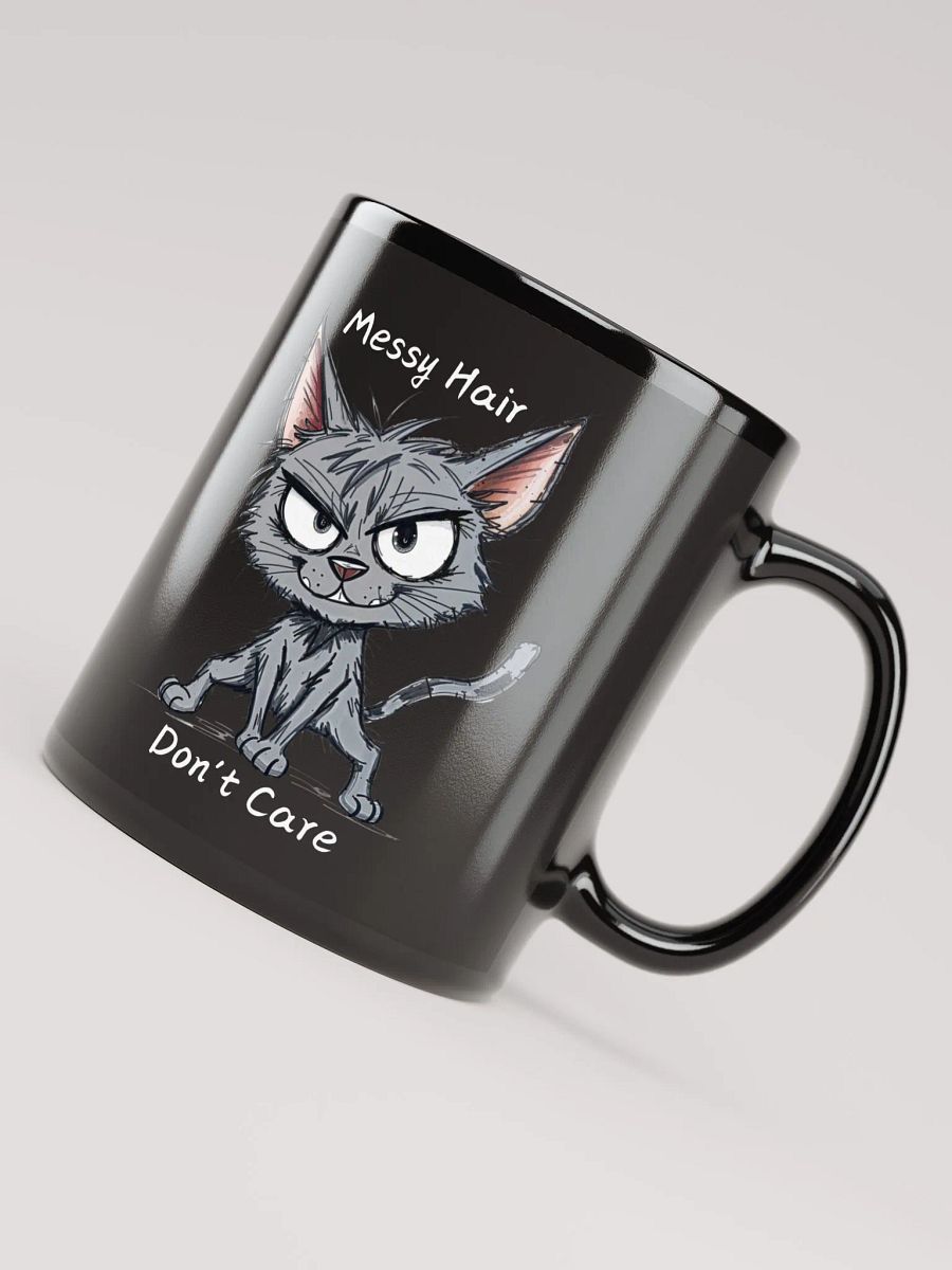 Messy Hair Don't Care Funny Cats Black Glossy Mug product image (7)